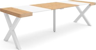 Skraut Home Mesa Consola Extensible, Mesa Comedor Plegable, 260, Para 12 Comensales, Patas Madera Maciza, Estilo Moderno, Roble Y Blanco - Skraut Home