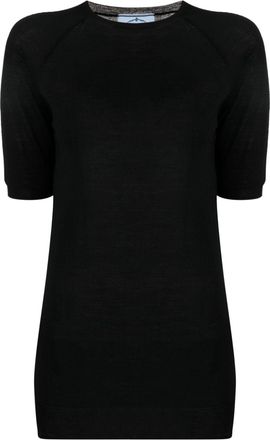 Prada wool short-sleeve top - women - Wool - 38 - Black