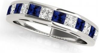Allurez Diamond and Blue Sapphire Accented Wedding Band 14k White Gold 1.20ct