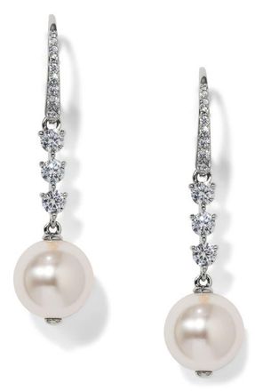 Nadri Cubic Zirconia & Faux Pearl Drop Earrings in Rhodium at Nordstrom