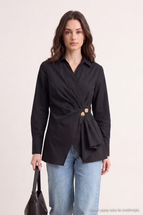 Trendyol Modest Dames Zwart Effen Lang Regular fit Modest Overhemden