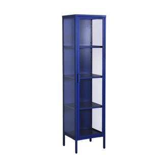 Sweeek Aparador de acero y vidrio templado con 1 puerta, 160cm, azul