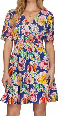 She + Sky Short Sleeve V-Neck Floral Print Dress In Multi