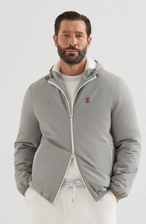 Brunello Cucinelli Bonded nylon hooded outerwear jacket with Thermore padding and logo in Grey at Nordstrom, Size Xxx-Large