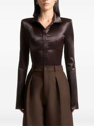 Mani&egrave;re De Voir Body Louise in raso con spalle ampie - Marrone