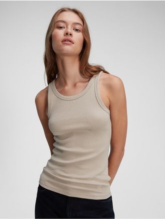 Calvin Klein Womens Cotton Contour Rib Tank - Neutral - XS