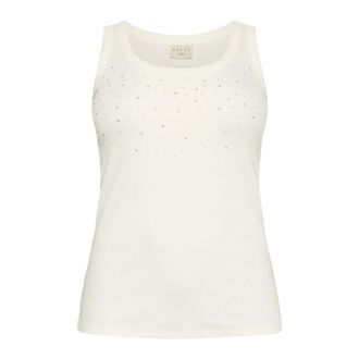 Kaffe Curve Top con strass e scollo rotondo - - Tops - Donna - Bianco - XL