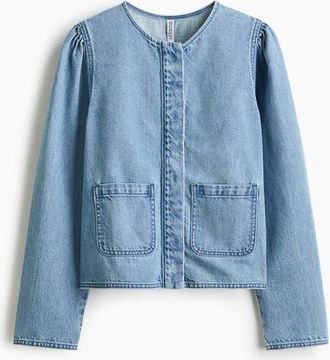 H&M Puff-sleeved Denim Jacket in Light Denim Blue at Nordstrom, Size Xx-Large