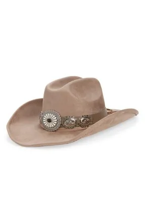 Tasha Western Cowboy Hat with Concho Leather Band in Taupe at Nordstrom