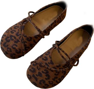 Generic Orthopedic Mary Jane Flats for Women, Round Toe Ballet Shoes, Slip On Suede Casual Flat Shoes, Vintage Soft Sole Ladies Comfort (3,Leopard)