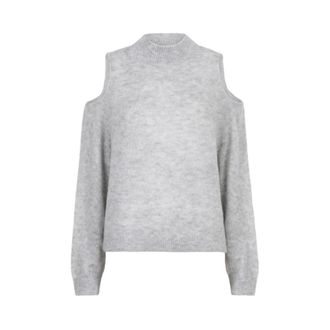 Dante6 Open Schouder Sweater in Heather Grey - Dames - Truien - Grijs - Maat: XL Wol