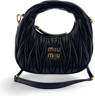 Miu Miu Wander Matelass&eacute; Napa Leather Micro Hobo Bag Black