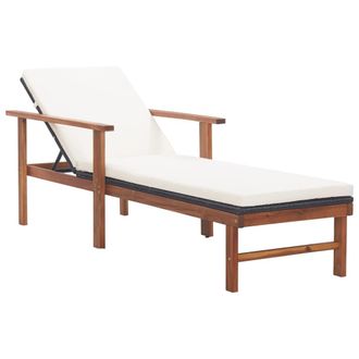 vidaXL Vidaxl - Sdraio Con Cuscino Polyrattan E Legno Massello Di Acacia Nera