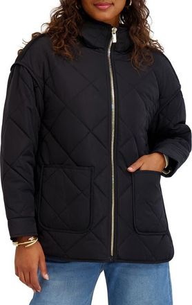 Kensie Water Repellent Diamond Quilted Jacket in Black at Nordstrom, Size X-Large
