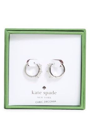 Kate Spade New York flower cubic zirconia huggie hoop earrings in Clear/Silver at Nordstrom Rack
