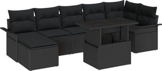 vidaXL Garden Sofa Set with Cushion 8 pcs Black Poly rattan Vidaxl