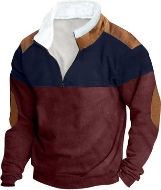 Generic Mens Quarter Zipper Sherpa Sweatshirts Fluffy Fleece Pullover Slim Fit Stand Collar Plus Size Tactical Jacket