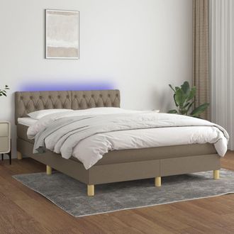 vidaXL Vidaxl - Cama Box Spring Con Colch&oacute;n Led Tela Gris Taupe 140x200 Cm