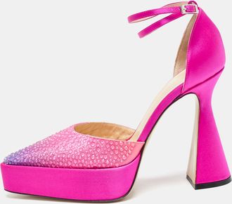 Mach & Mach Pink Satin Galaxy Crystalized Platform Pumps