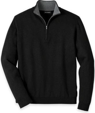 Paul Fredrick Supima Cotton Quarter Zip Mock Neck Sweater in Black at Nordstrom, Size Xx-Large