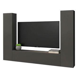 Dmora Pared Equipada Ddurmis, Conjunto De Sal&oacute;n Mueble Tv Con 3 Puertas, Mueble De Sal&oacute;n Polivalente, 100% Made In Italy, Cm 260x30h180, Antracita - Dmora