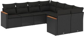 vidaXL Set De Sof&aacute;s De Jard&iacute;n 8 Piezas Y Cojines Rat&aacute;n Sint&eacute;tico Negro Vidaxl