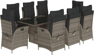vidaXL Set Comedor Jard&iacute;n 9 Pzas Y Cojines Rat&aacute;n Sint&eacute;tico Gris Vidaxl