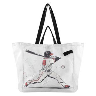 Generic Baseball White Player print Reusable Canvas Tote Bag, Heavy Duty Grocery Shopping Bag with Hard Bottom Double Handles Large Capacity Work Groceries Tr