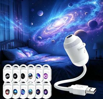 OEM Proyector De Luz Nocturna Hologr&aacute;fica 5d, Ajustable 360&deg;, Alimentado Por Usb, Regalo Para Ni&ntilde;os (12 Pel&iacute;culas Proyecci&oacute;n) [clase Energ&eacute;tica A+]