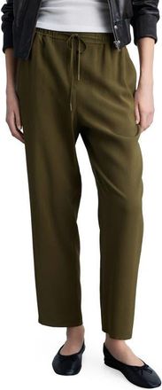 Mango Elastic Waist Flowy Pants in Khaki Green at Nordstrom, Size Medium
