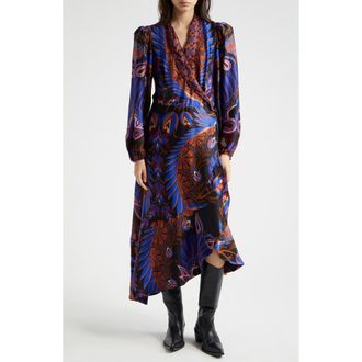 Farm Rio Heart Forest Asymmetric Hem Long Sleeve Wrap Dress in Heart Forest Black at Nordstrom Rack, Size Small