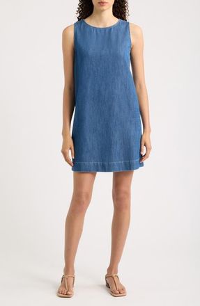Frank & Eileen Shell Sleeveless Denim Shift Dress in Distressed Indigo Washed Denim at Nordstrom, Size Small