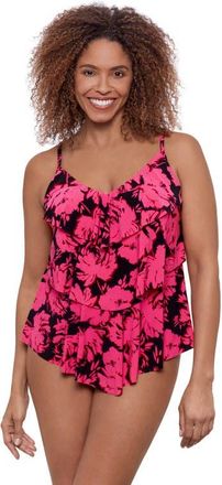 Aqua Green Triple Ruffle Tier Adjustable Tankini Swimsuit Top in Fleurette at Nordstrom, Size X-Large