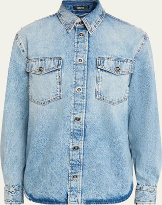 Versace Mens Embellished Denim Overshirt