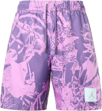 Nike Jordan Air Jordan Flight Full Print Basketball Sports Woven Drawstring Shorts Purple CZ4750-591