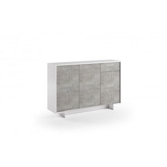 Terraneo Aparador Frame Slim De 3 Puertas Con Caj&oacute;n Push-to-open, Blanco Y Hormig&oacute;n, 134x35x87 Cm - Terraneo