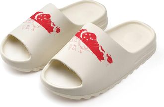 Generic Singapore Flag Map Slides for Women Men Soft Thick Bottom Coconut Slippers Sandals for Bathroom Beach