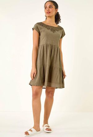 Roman Cotton Trim Detail Mini Dress