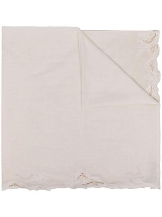 Faliero Sarti floral lace-trimmed scarf - White