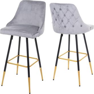 Hhg Non utilizzato] Coppia sgabelli sedie eleganti retrò rombi bar poggiapiedi HHG 665 velluto grigio