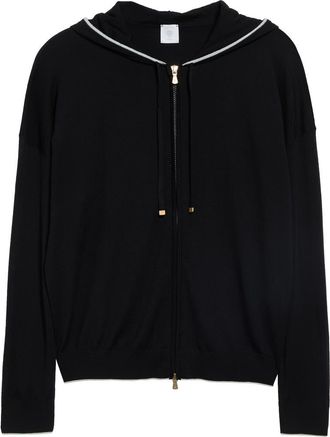 Eleventy Tipped Merino Wool Zip Hoodie in 22-75 Blk Lt Prl Gry at Nordstrom, Size X-Large