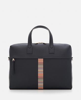 Paul Smith Borsa Folio In Pelle Nera Con Bordi Signature Stripe