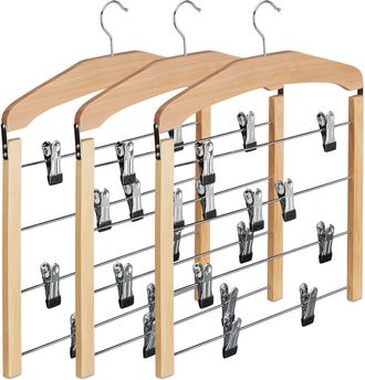 Relaxdays Percha M&uacute;ltiple De Madera, Antideslizante, Pantalones, Faldas, Pack De 3, Hxlxp: 45,5x39x2,5 Cm, Plata/natural - Relaxdays