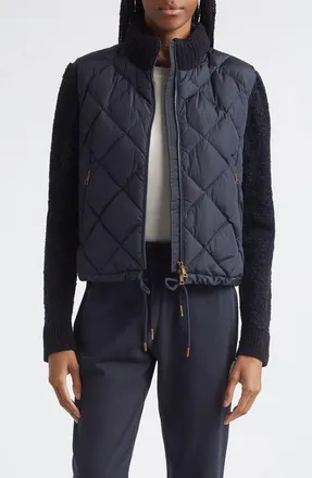 Moncler Chenille Sleeve Quilted Down Jacket in Blue at Nordstrom, Size X-Large