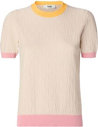 Fendi Round-neck Knitwear, female, Beige, Size: 2XS Round-neck Knitwear