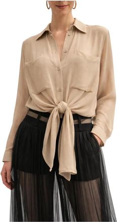 Erika Cavallini Semi Couture Oversized Georgette Zijden Blouse - Dames - Overhemden - Beige - M - Overhemden