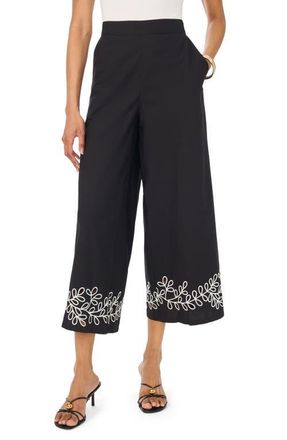 Vince Camuto Embroidered Cutout Crop Pants in Rich Black at Nordstrom, Size X-Large P