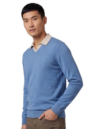 Casamoda Casa Moda trui v-hals blauw effen wijde fit katoen