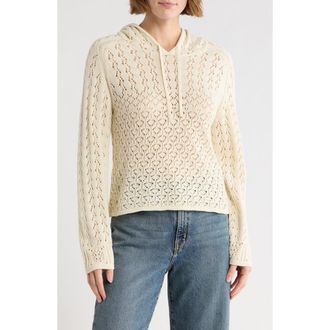 Melrose and Market Open Stitch Hooded Sweater in Ivory Dove at Nordstrom Rack, Size Xx-Small