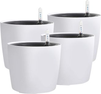 OEM Juego De 4 Macetas De 18 Cm (7 Pulgadas) Con Autorriego E Indicador De Nivel De Agua, Macetas Modernas Y Decorativas Para Plantas De Interior, Flores,